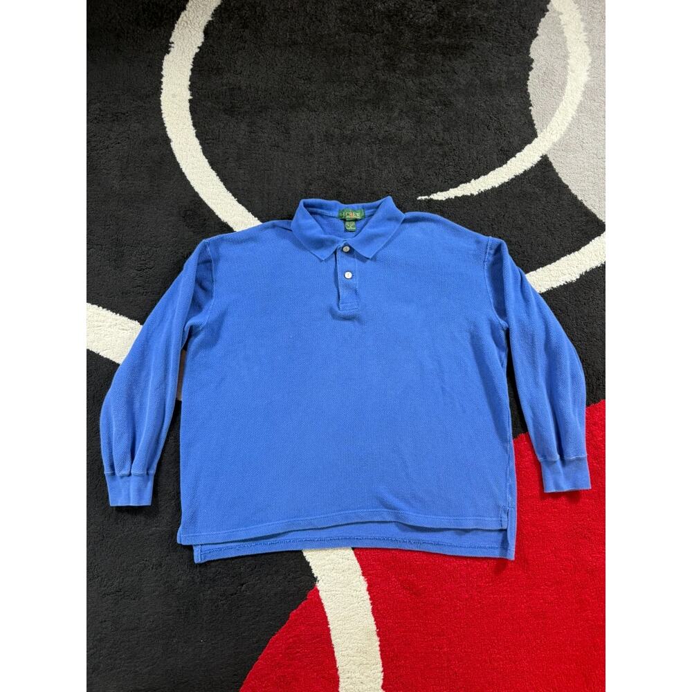 J Crew Polo Shirt Mens Extra Large Blue Rugby Oarsman Long Sleeve Waffle Knit